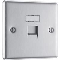 BG Brushed Steel Telephone Socket Ethernet RJ45 in Silver Stainless Steel