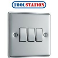 BG Polished Chrome 10A Switch 3 Gang 2 Way