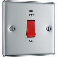 BG Polished 45A Double Pole Switch 45A 1 Gang + Neon in Chrome Steel