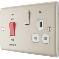 British General Cream Double 45A Switched Cooker Switch & Socket With White Inserts