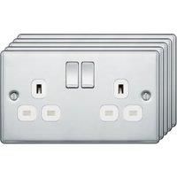 BG 13A Screwed Raised Plate Double Switched Power Socket Double Pole 5 Pack - Polished Chrome