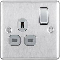 BG 13A Screwed Raised Plate Single Switched Power Socket Double Pole -Brushed Steel