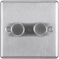 BG 400W Screwed Raised Plate Double Dimmer Switch 2-Way Push On/Off - Brushed Steel