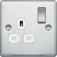 BG 13A Screwed Raised Plate Single Switched Power Socket Double Pole - Polished Chrome