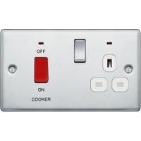 BG 45 Amp Screwed Raised Plate Cooker Control Unit with Switched 13 Amp Power Socket Includes Power Indicators - Polished Chrome