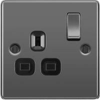 BG 13A Screwed Raised Plate Single Switched Power Socket Double Pole - Black Nickel