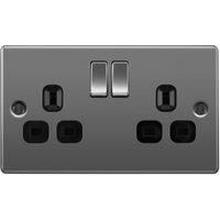 BG 13A Screwed Raised Plate Double Switched Power Socket Double Pole - Black Nickel