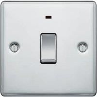 BG 20A Screwed Raised Plate Single Switch With Power Indicator - Polished Chrome