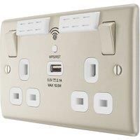 BG WiFi Extender Socket NPR22UWRW Nickel 240V 2 Gang WiFi Raised Slim USB 13A