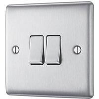 Bg Brushed Steel 20A 2 Way 2 Gang Raised Slim Double Light Switch