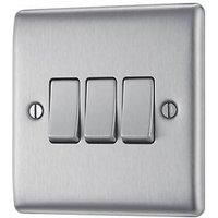 British General Nexus Metal 20A 16AX 3-Gang 2-Way Light Switch Brushed Steel (991PM)