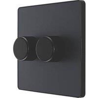 Dimmer Switch Double Push 2 Way 2 Gang LED Trailing Edge Grey Matt With Black