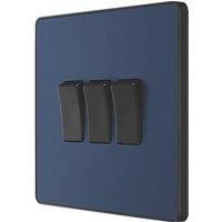 BG Electrical Evolve Triple Light Switch, 20A, 2 Way, Matt Blue