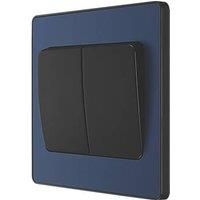 BG Electrical Evolve Double Light Switch, 20A, 2 Way, Wide Rocker, Matt Blue