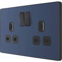 BG Electricals Evolve Double Switched Power Socket, 13A, Matt Blue