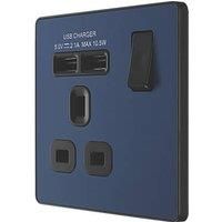 BG Electrical Evolve Single Switched Power Socket + 2 USB Charging Ports (2.1A), 13A, Matt Blue
