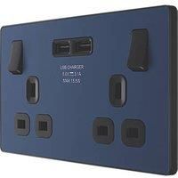 BG Electrical Evolve Double Switched Power Socket with 2 USB Charging Ports (3.1A), 13A, Matt Blue