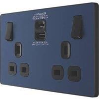 BG Electrical Evolve Double Switched Power Socket with USB C (30W) and USB A (2.1A) Charging Ports (3.1A), 13A, Matt Blue