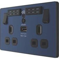 BG Electrical Evolve Wi-Fi Extender Double Switched Power Socket with USB Charging Port, 13A, Matt Blue