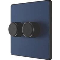 BG Electrical Evolve Double Dimmer Switch, 2-Way Push On/Off, 200W, Matt Blue