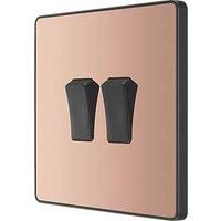 BG Electrical Evolve Double Light Switch, 20A, 2 Way, Polished Copper