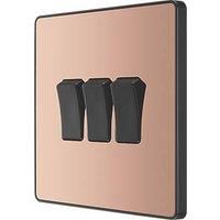 BG Electrical Evolve Triple Light Switch, 20A, 2 Way, Polished Copper