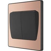 BG Electrical Evolve Double Light Switch, 20A, 2 Way, Wide Rocker, Polished Copper