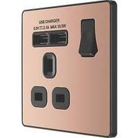 BG Electrical Evolve Single Switched Power Socket + 2 USB Charging Ports (2.1A), 13A, Polished Copper
