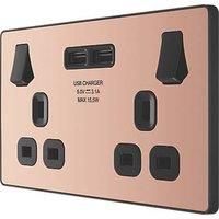 BG Electrical Evolve Double Switched Power Socket with 2 USB Charging Ports (3.1A), 13A, Polished Copper