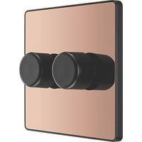 BG Electrical Evolve Double Dimmer Switch, 2-Way Push On/Off, 200W, Polished Copper