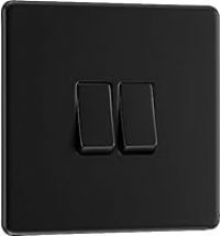 BG Electrical Double Wall Light Switch, 2 Way, Screwless Front Plate, Slim Profile, Premium Flatplate, Matt Black, 20A, 16AX, FFB42