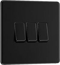 BG Electrical Triple Wall Light Switch, 2 Way, Screwless Front Plate, Slim Profile, Premium Flatplate, Matt Black, 20A, 16AX, FFB43
