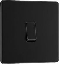 BG Electrical Single Intermediate Wall Light Switch, Screwless Front Plate, Slim Profile, Premium Flatplate, Matt Black, 20A, 16AX, FFB13