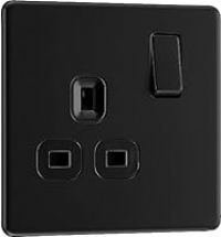 BG Electrical Single Switched Power Plug Wall Socket, Screwless Front Plate, Slim Profile, Premium Flatplate, Matt Black, 13A, FFB21B