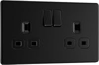 BG Electrical Double Switched Power Plug Wall Socket, Flatplate Screwless, Matt Black, 13A, FFB22B