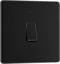 BG Electrical Single Wall Switch with LED Power Indicator, Double Pole, Screwless Front Plate, Slim Profile, Premium Flatplate, Matt Black, 20A, FFB31
