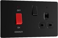 BG Electrical Cooker Control Socket, Double Pole Switch with LED Power Indicators, 13A, Matt Black