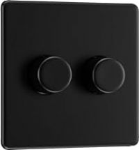 BG Electrical Intelligent Double Wall Dimmer Switch, 2 Way, Screwless Front Plate, Premium Flatplate, Matt Black, 200W, FFB82