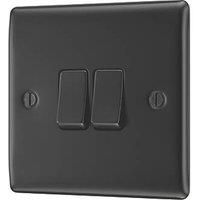 BG NFB42 Nexus Metal Matt Black 2 Gang 20A 16AX 2 Way Plate Switch