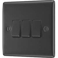 BG Electrical Triple Light Switch, 20A, 2 Way, Matt Black