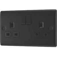 BG NFB22B Nexus Metal Matt Black 2 Gang 13A Double Pole Switched Socket