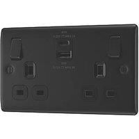 British General Nexus Metal 13A 2-Gang SP Switched Socket + 3A 45W 2-Outlet Type A & C USB Charger Matt Black with Black Inserts (230PM)