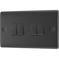 BG Electrical Four Light Switch, Matt Black, 2-Way, 10AX