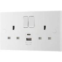 British General 900 Series 13A 2-Gang SP Switched Socket + 2.4A 12W 2-Outlet Type A & C USB Charger White (831PM)