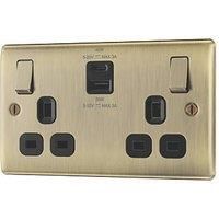 British General Nexus Metal 13A 2-Gang SP Switched Socket + 3A 45W 2-Outlet Type A & C USB Charger Antique Brass with Black Inserts (748PM)