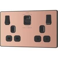 British General Evolve 13A 2-Gang SP Switched Socket + 3A 22W 2-Outlet Type A & C USB Charger Copper with Black Inserts (672YV)
