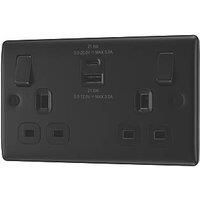 BG Nexus NFB22UAC22B 2 Gang Matt Black Switched Plug Socket 13A - With USB