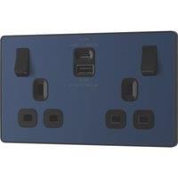 BG Electrical Double Switched Power Wall Plug Socket with Fast Charge Type A and Type C USB Charging Ports, Evolve, Matt Blue, 13A, 22W, PCDDB22UAC22B
