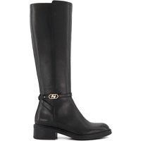 Dune London Tia Leather Branded-Buckle Equestrian Boots - Black