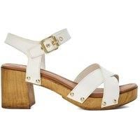Dune London Ladies JUDIES Leather Cross Strap Clog Heels Size UK 8 Block Heel Block Heeled Sandals White